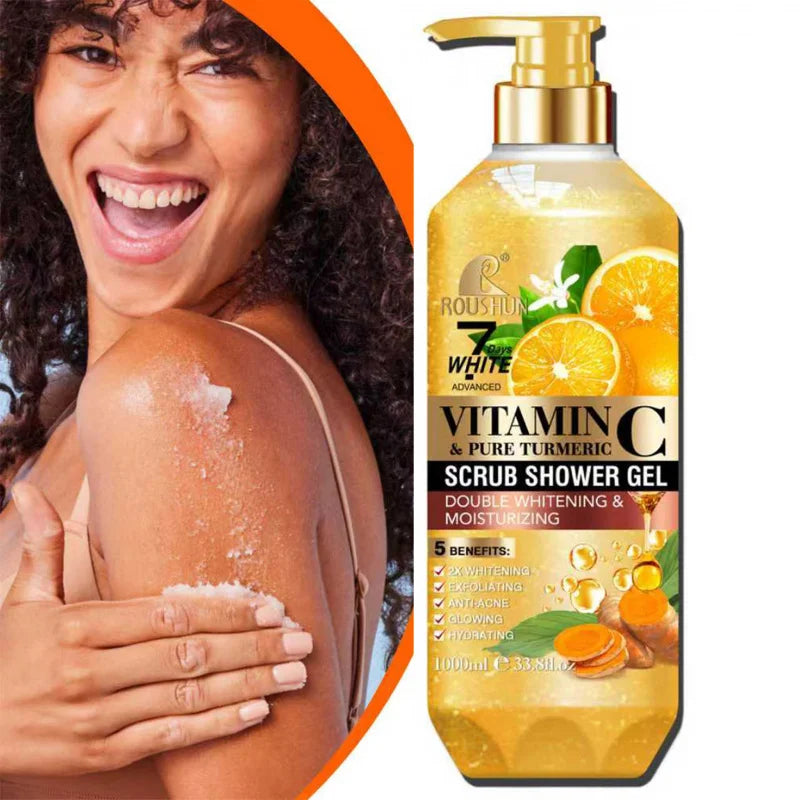ROUSHUN VITAMIN C PURE TURMERIC SCRUB SHOWER GEL 1000ML Moisturizing and Moisturizing Skin Fragrance Preserving Large Capacity Peaceful Pleasures Health and Wellness