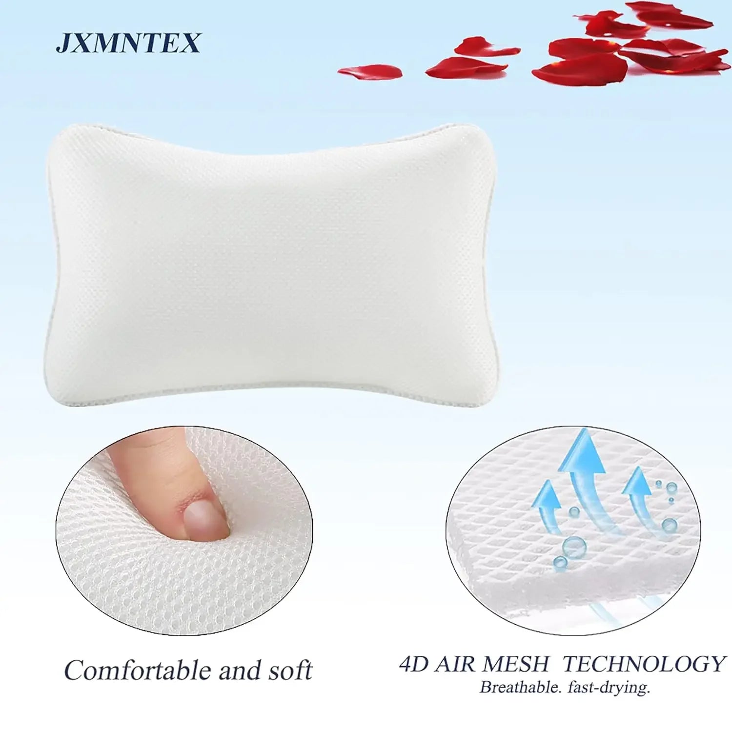 Non-Slip Bath Pillow with Breathable Mesh, Head & Neck Support, Machine Washable, 2 Suction Cups Peaceful Pleasures Health and Wellness