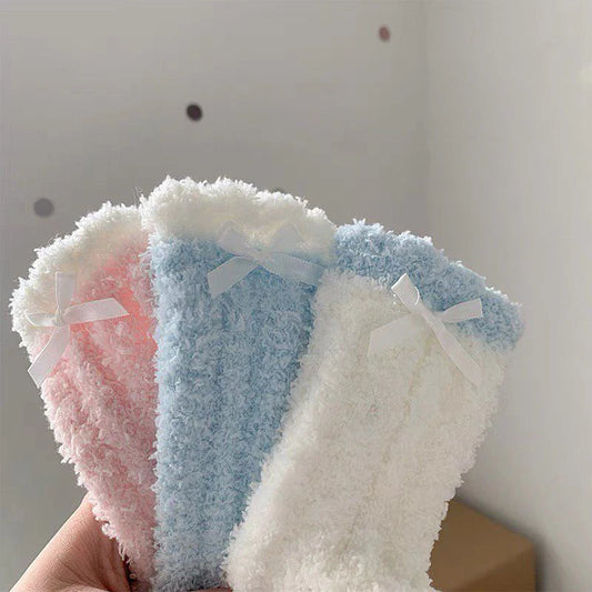 Women's Thickened Mid Calf Socks Autumn Winter Warm Solid Color Fried Dough Twists Coral Fleece Sleep Home Socks Maternity Socks Peaceful Pleasures Health and Wellness 1pair pink One Size