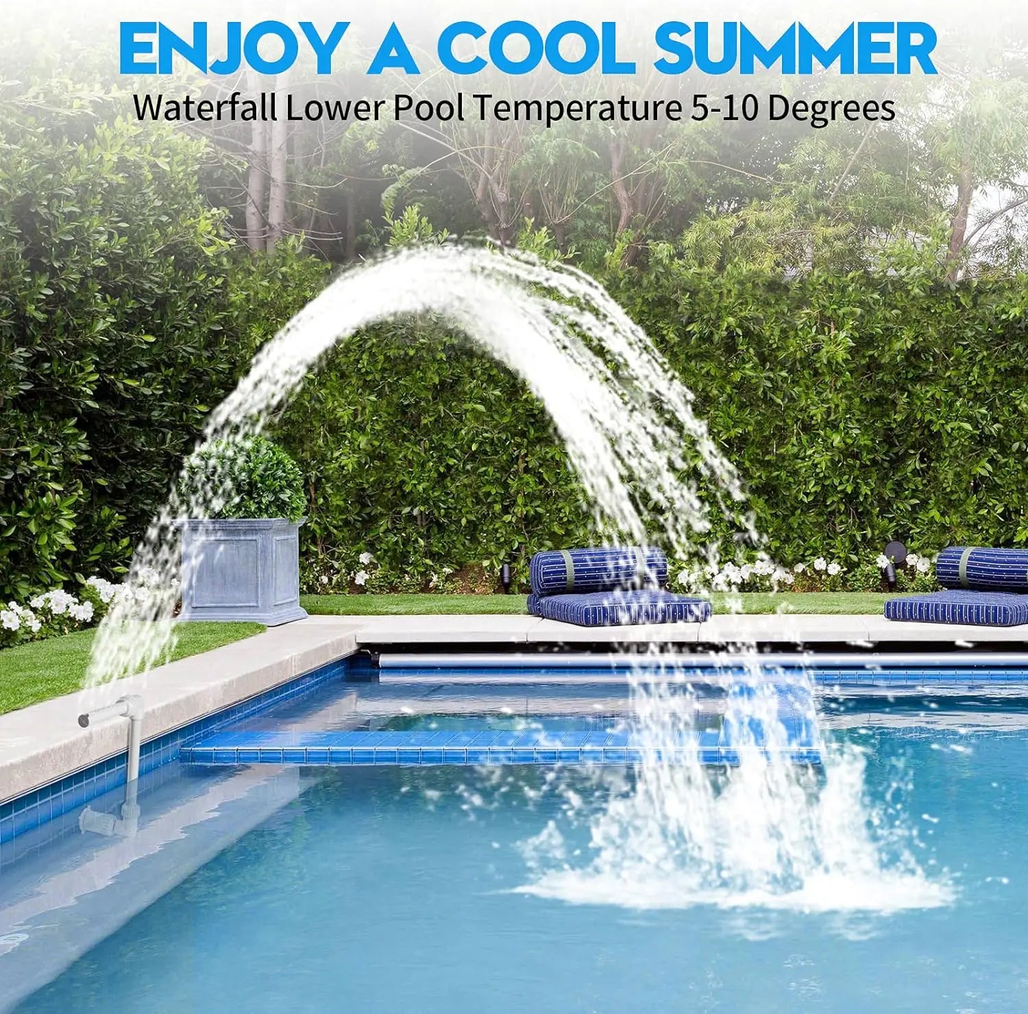 Swimming Pool Waterfall Fountain Kit PVC Feature Water Spay Pools Spa Decorations Easy Install Swimming Pool Accessories Peaceful Pleasures Health and Wellness