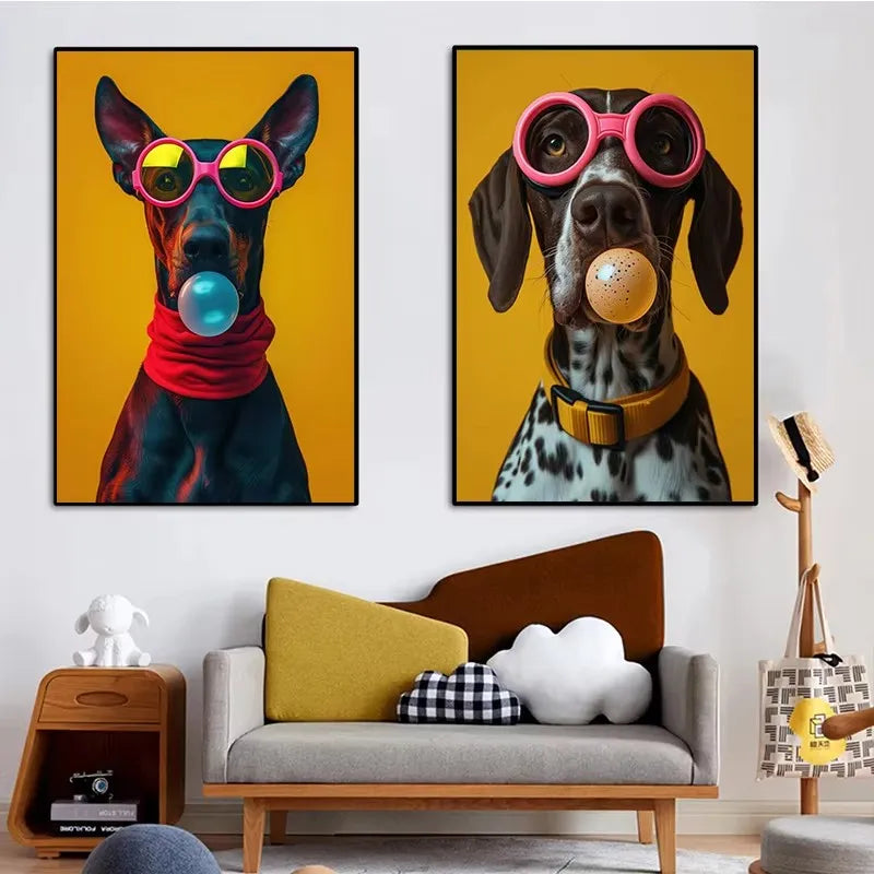WhimsyWorks Funny Animals Bubble Blowing Chameleon Canvas Poster,Unframed Artistic Wall Decor for Living Room,Bedroom, Art Decor Peaceful Pleasures Health and Wellness