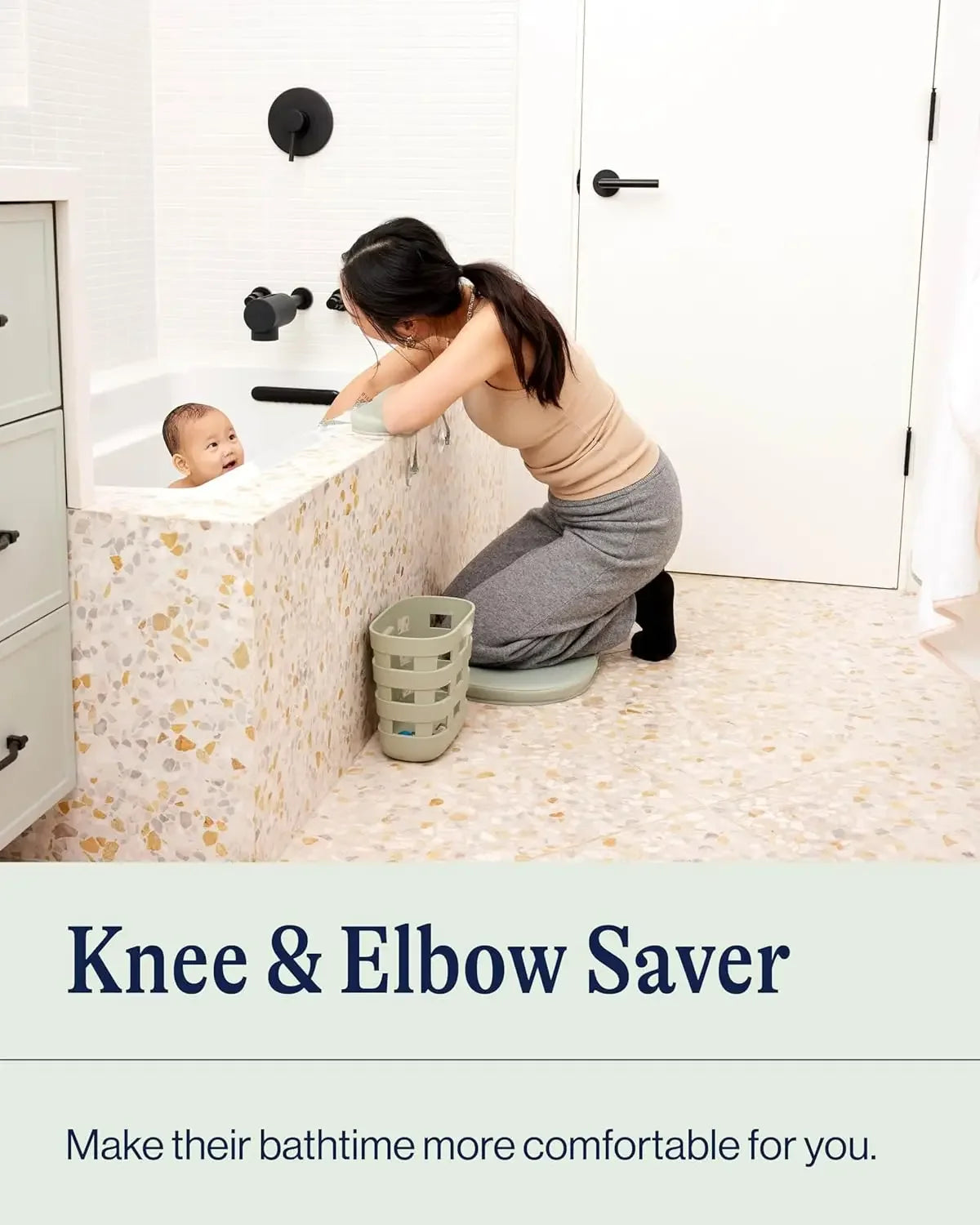 Foldable Padded Bath Kneeler & Elbow Rest Set - Quick-Dry, Suction Cups for Stability, Grey Peaceful Pleasures Health and Wellness