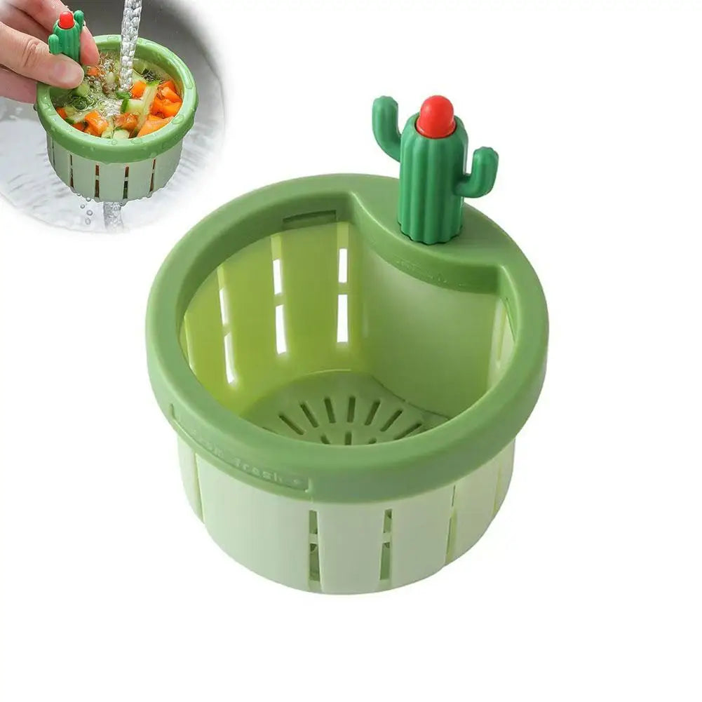 1／２pcs Cactus Sink Drain Strainer Press Automatic Dumping Basket Multi-functional Use Filter Net for Tub Kitchen Waste Collector Peaceful Pleasures Health and Wellness beige