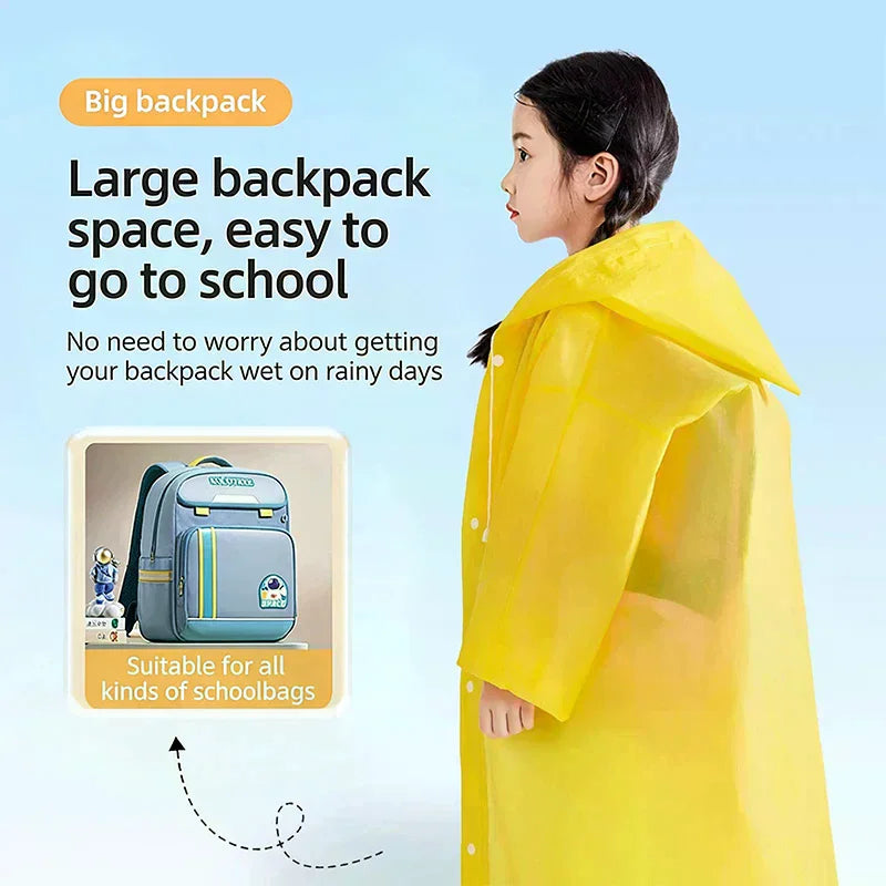Kids Disposable Rain Poncho with Backpack Space – Long Raincoat