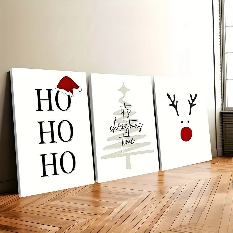 3pcs Christmas Holiday Style Art Canvas Paintings, Letter Reindeer Art Decor, Classic Holiday Home Decor, Wall Art, Room Decor Peaceful Pleasures Health and Wellness