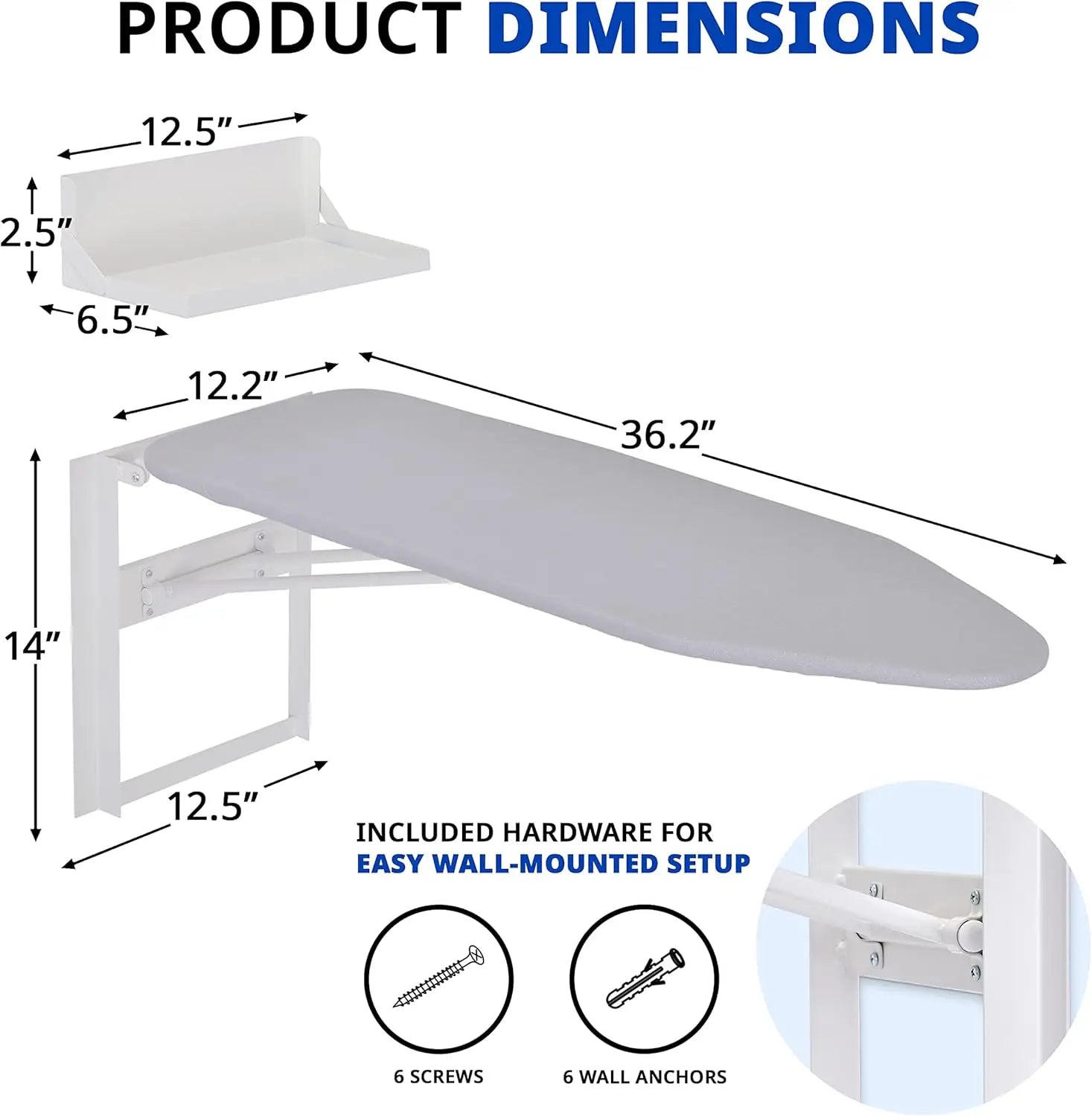 Foldable Wall-Mounted Ironing Board with Storage Shelf – 36.2" x 12.2" Ironing Board Peaceful Pleasures Health and Wellness