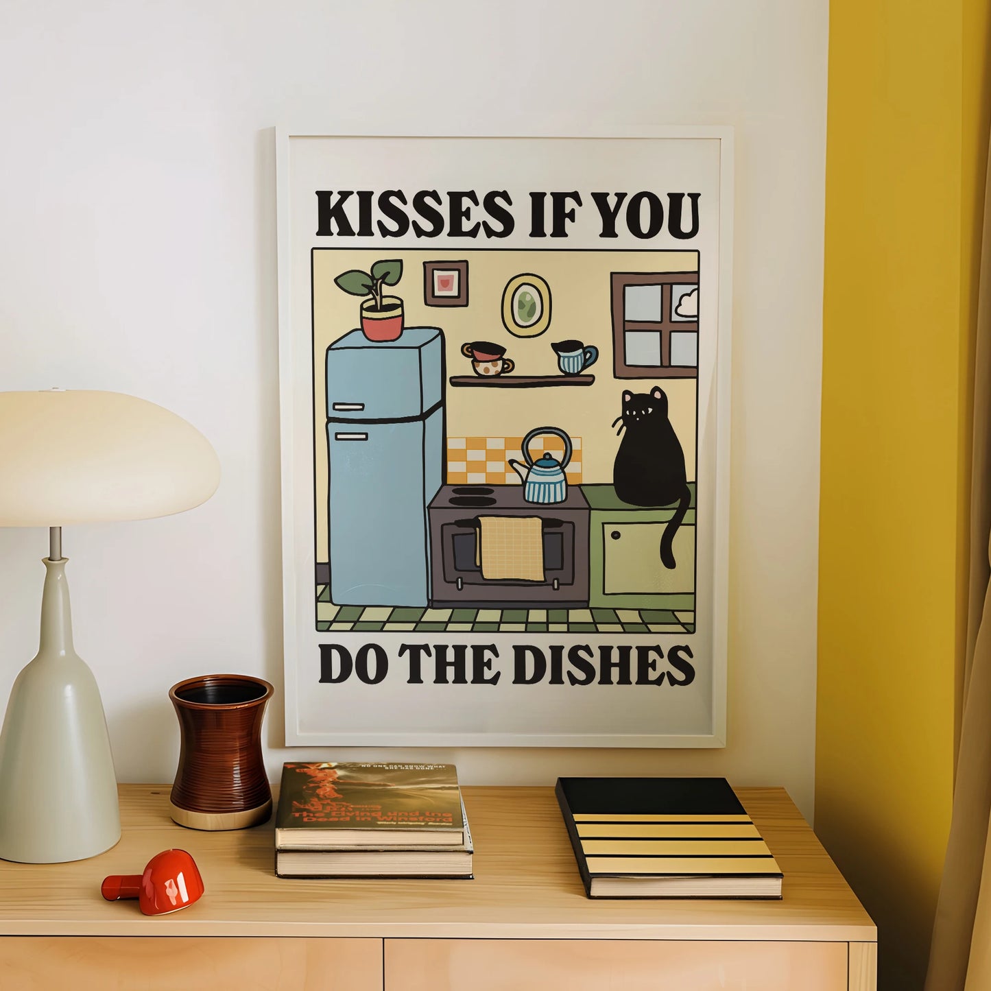 Funny Cat "Kisses If You Do The Dishes" Canvas Wall Art