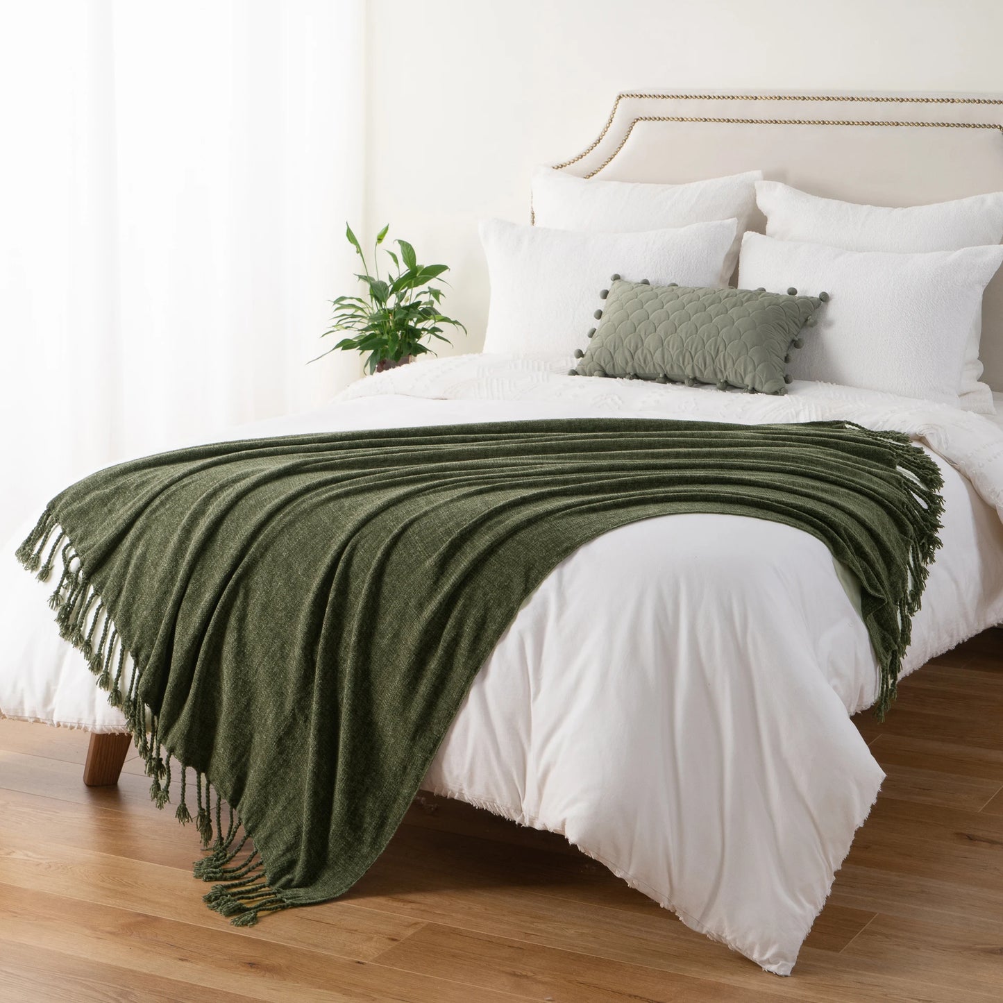 Battilo Chenille Throw Blanket with Fringe Tassels | Soft Knit