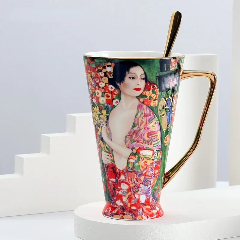 Gustav Klimt Bone China Coffee Mug with Spoon | 550ml Art Cup