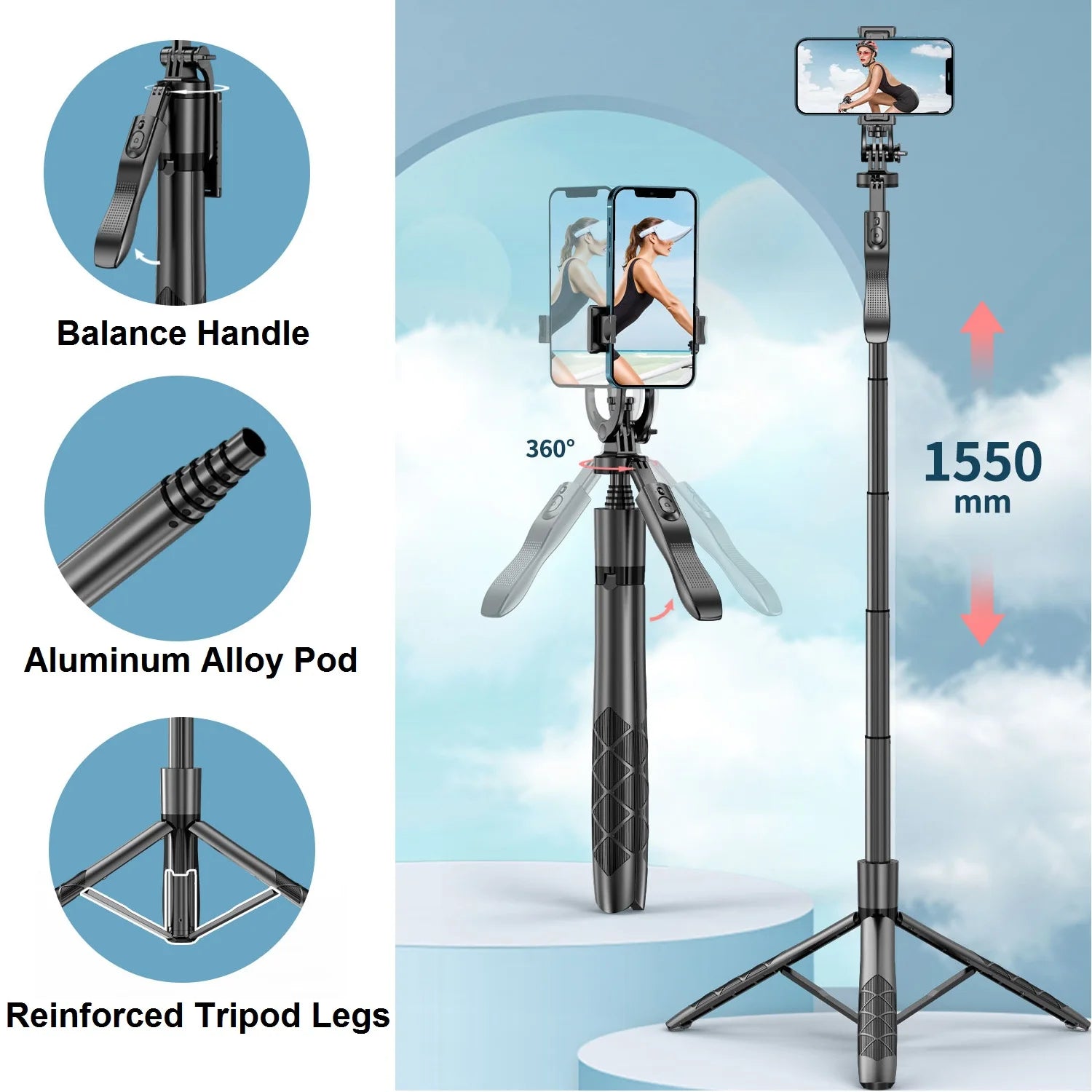 Selfie Stick Tripod Stand with Remote 60" Extendable Travel Phone Tripod for iPhone Android Camera 360° Rotation Video Recording Peaceful Pleasures Health and Wellness