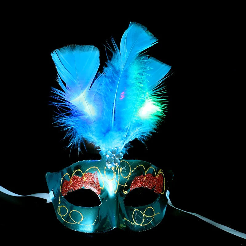 LED Glow Feather Butterfly Masquerade Mask | Venetian Party
