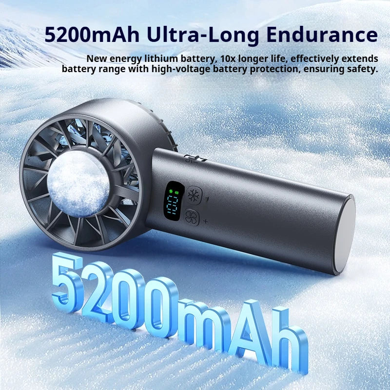 HOMEFISH Ice compress high-speed cooling fan handheld fans USB Rechargeable portable LED Digital Display Travel Camping Outdoor Peaceful Pleasures Health and Wellness