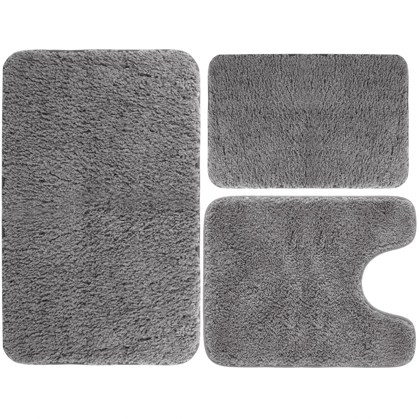 Microfibre Bath Mat 3Pcs Super Absorbent Bathroom Rug Set Non Slip Quick Drying Bathroom Carpet Set with U-Shaped Toilet Mat Peaceful Pleasures Health and Wellness Light Grey