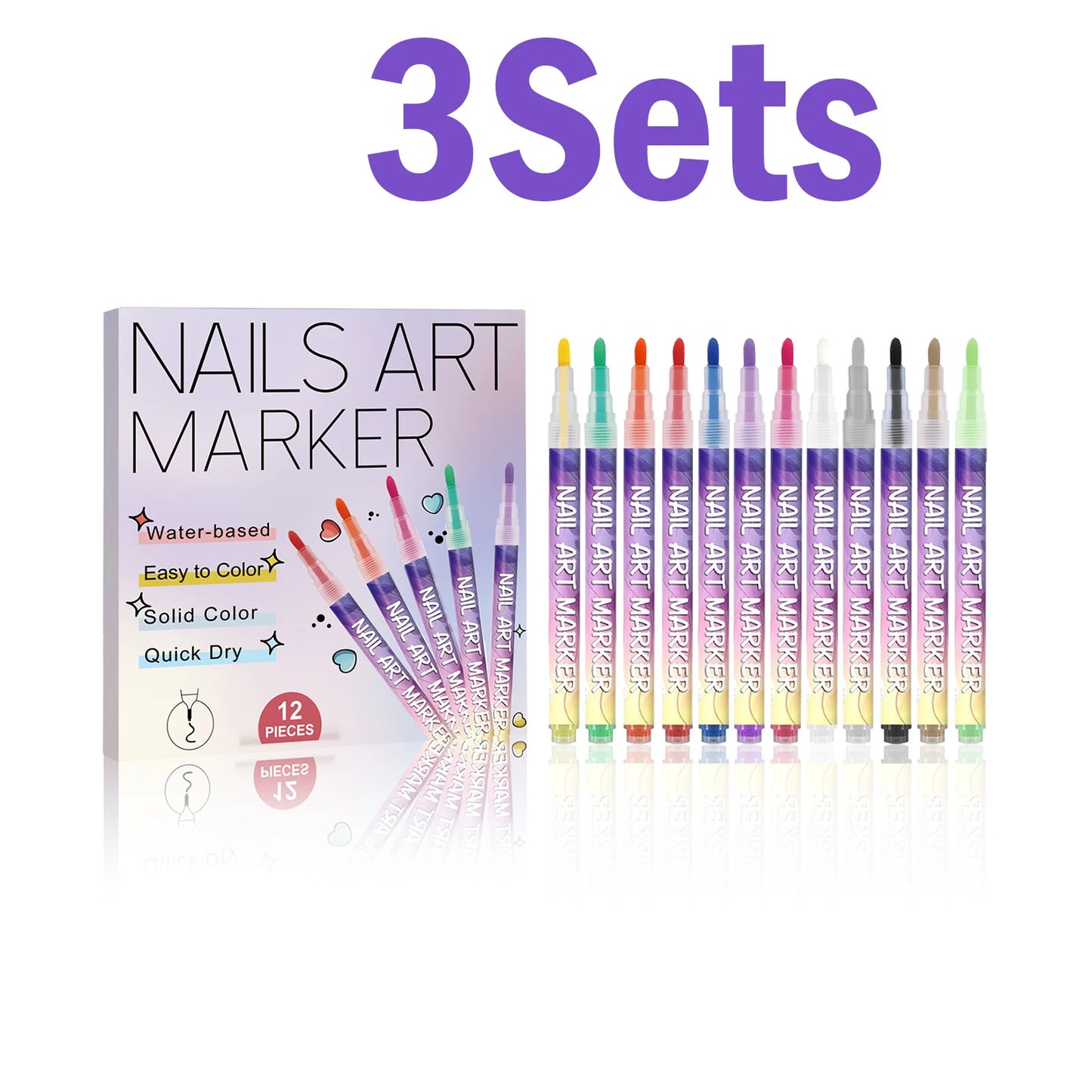 12-Color Nail Art Pens – 3D Acrylic Dotting & Graffiti Set