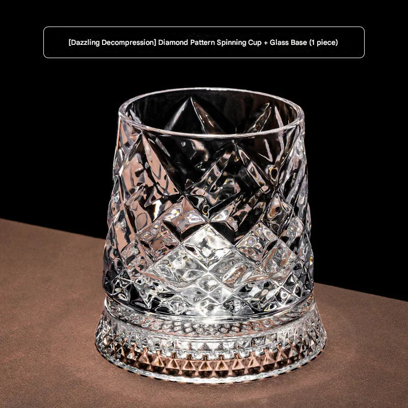 280ml Glass Cup with Base Crystal Rum Whiskey Rotating Glass Mug Diamond Cut Ice Flower Bubble Pattern Spinner Cup Business Gift Peaceful Pleasures Health and Wellness 201-300ml Diamondback