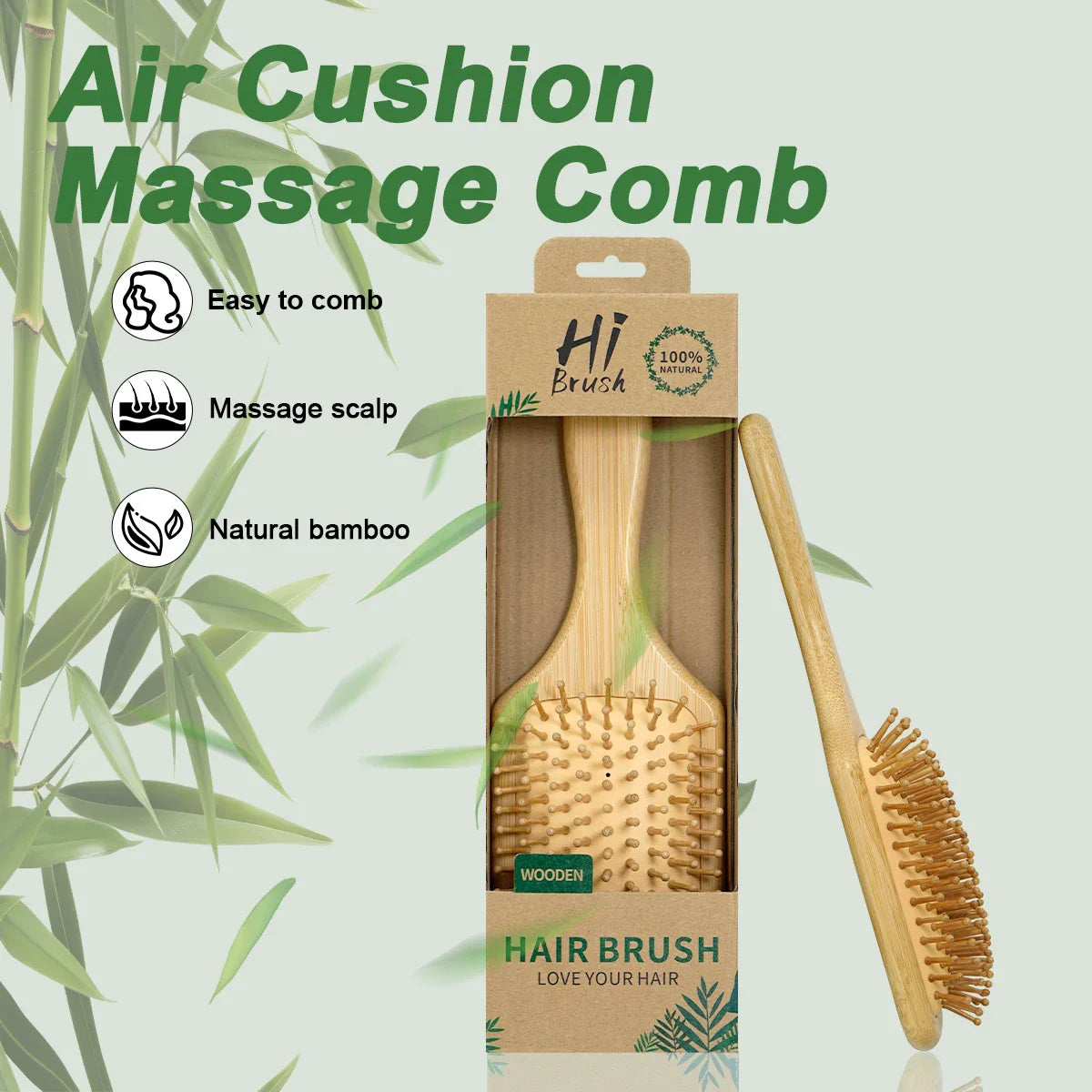 Natural Bamboo Air Cushion Hair Brush – Anti-Static Massage Comb