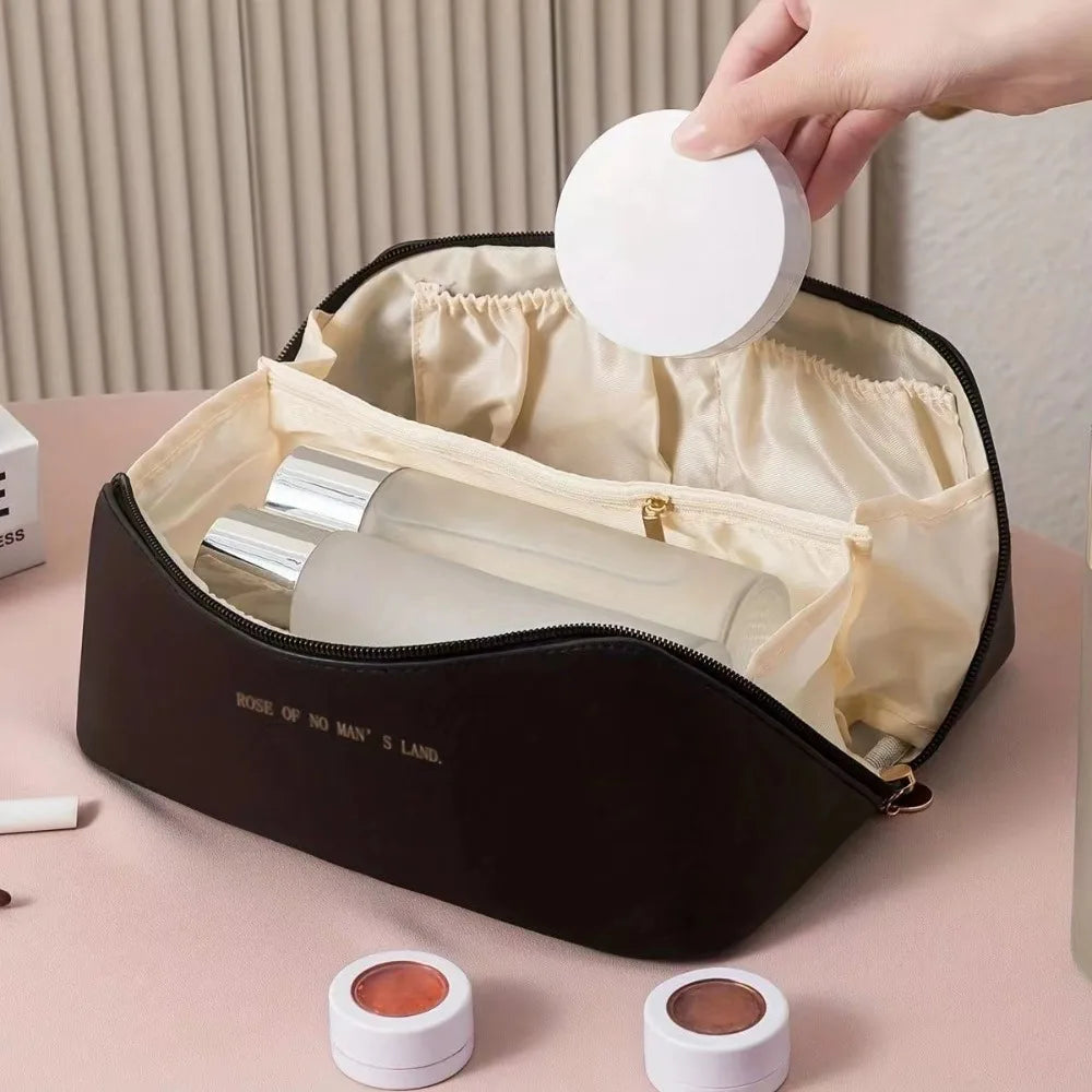 Large Travel Makeup Bag – Foldable PU Cosmetics Organizer