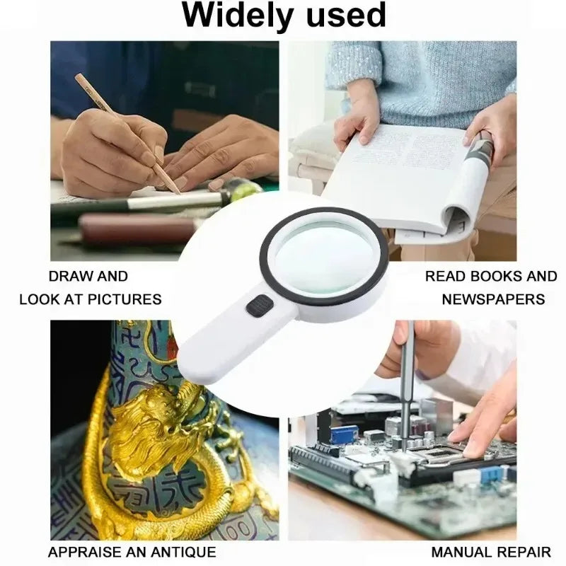 Portable 30X Magnifier with 12 LED Illuminated UV Light Handheld Loupe for Reading Coins Jewelry and Watch Repair Tool Peaceful Pleasures Health and Wellness