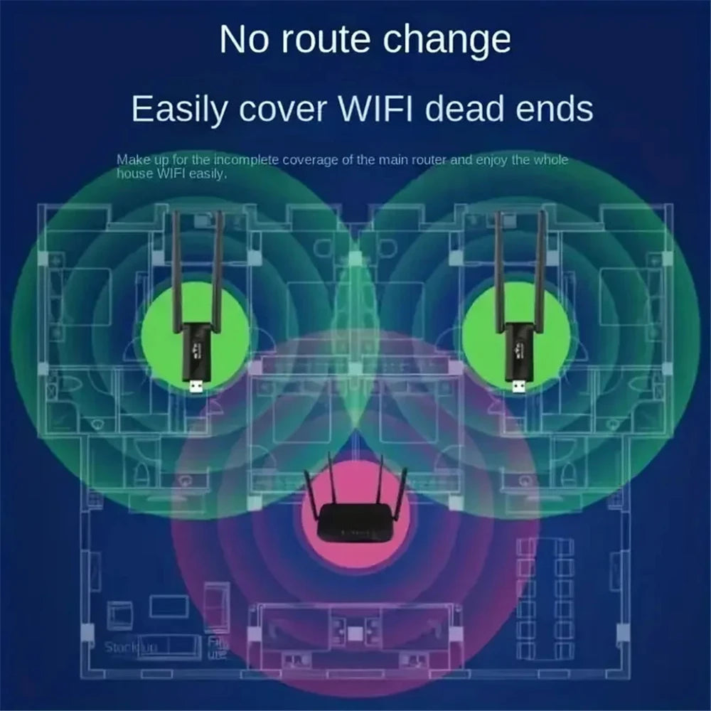 USB WiFi Extender 300Mbps 2.4GHz Dual Antenna Signal Booster