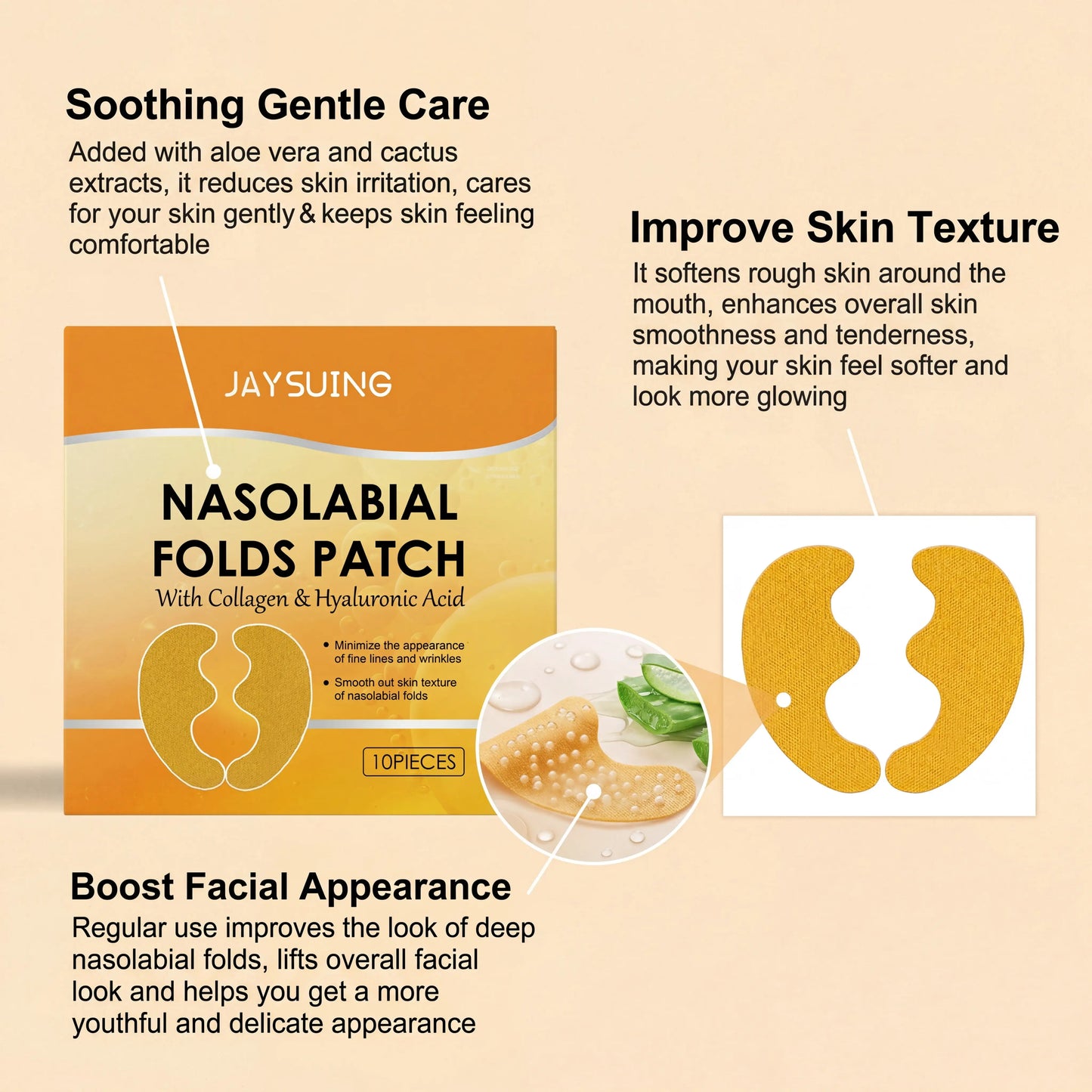 Jaysuing Nasolabial Fold Firming Patches – Hydrating, 10 Pcs