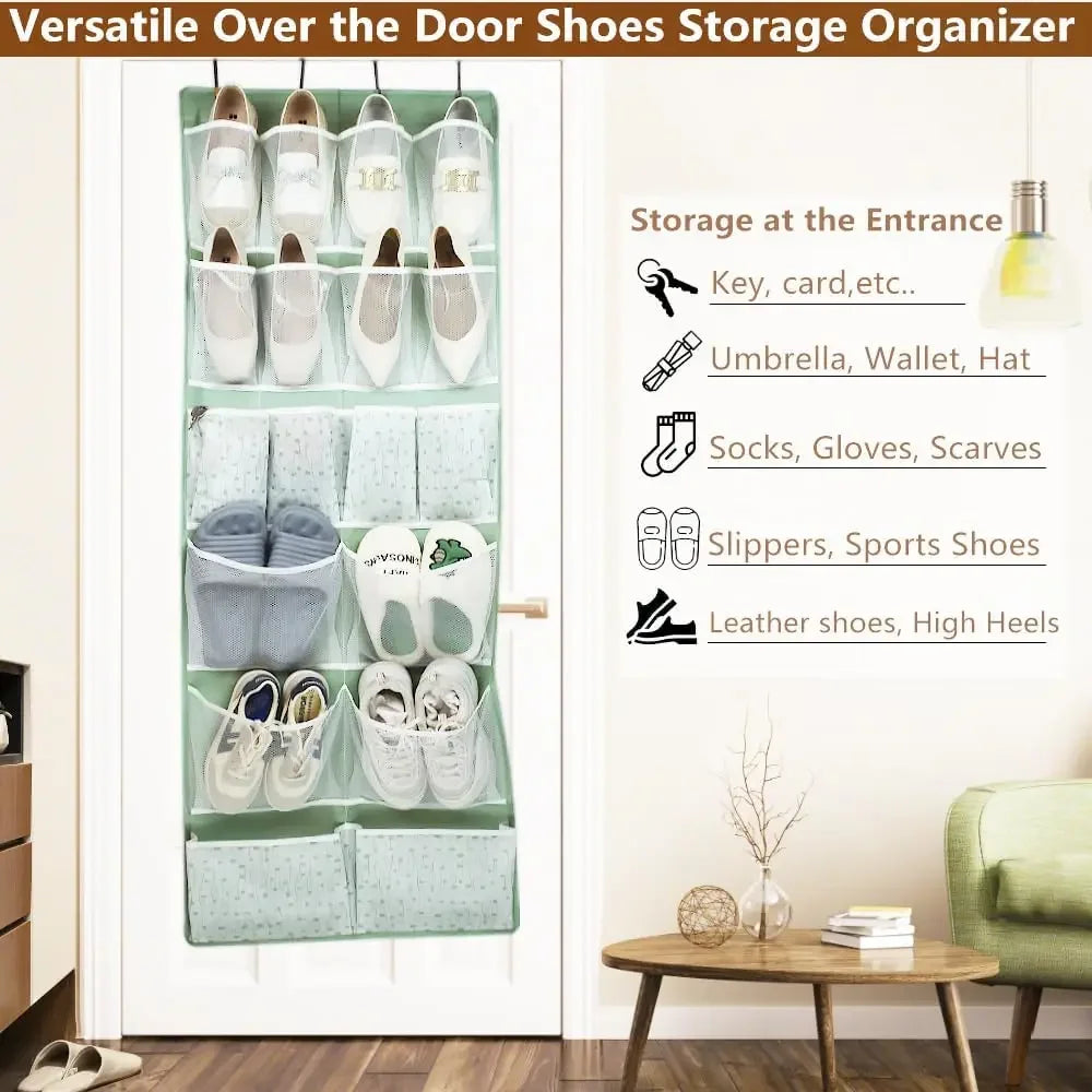 18-Pocket Over-the-Door Organizer with 4 Pocket Types, Green Hanging Storage for Shoes, Socks, and More Peaceful Pleasures Health and Wellness