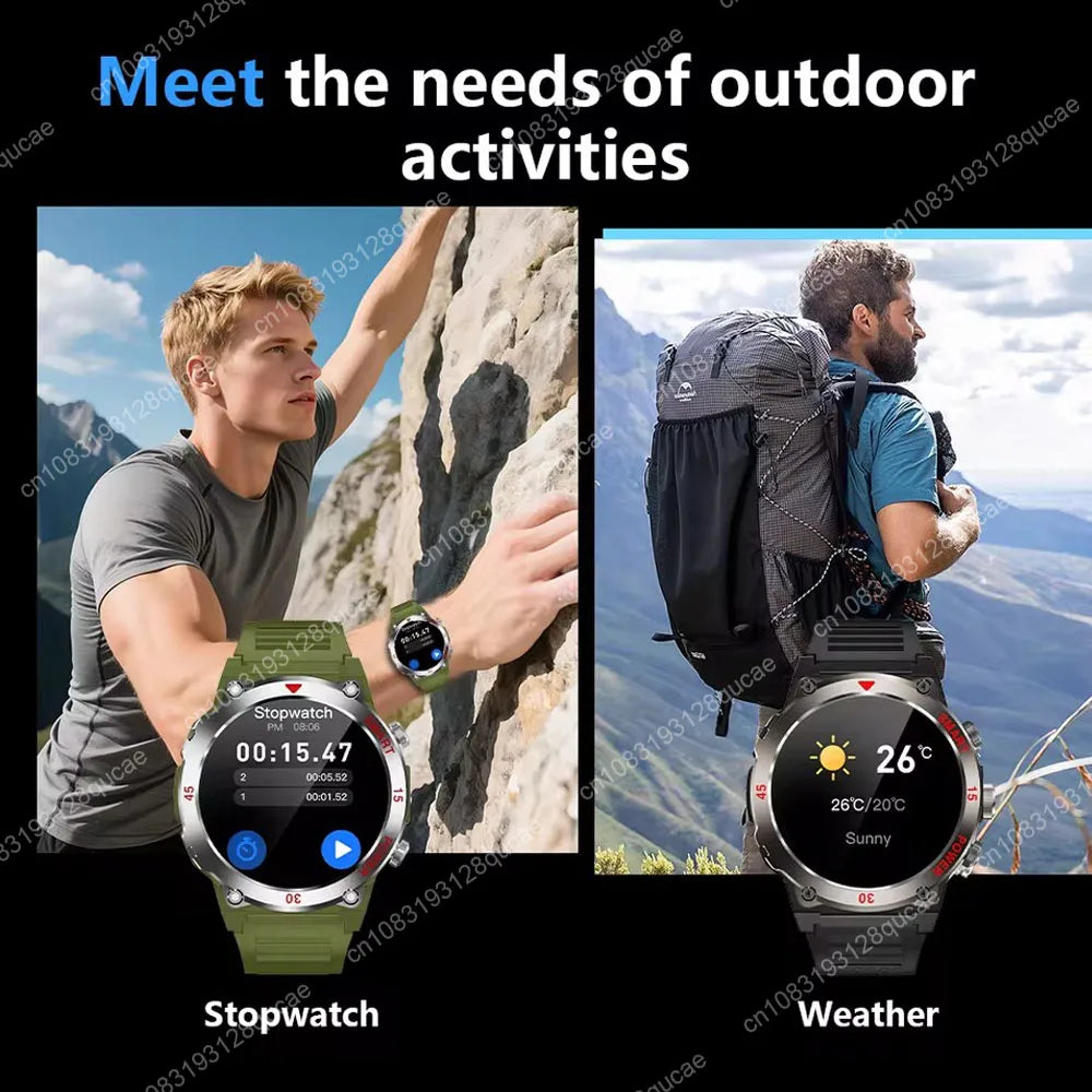 Smartwatch Military Men 360*360 HD Screen Flashlight Health Monitoring Waterproof Heart Rate BT Call Smart Watch For Android IOS Peaceful Pleasures Health and Wellness