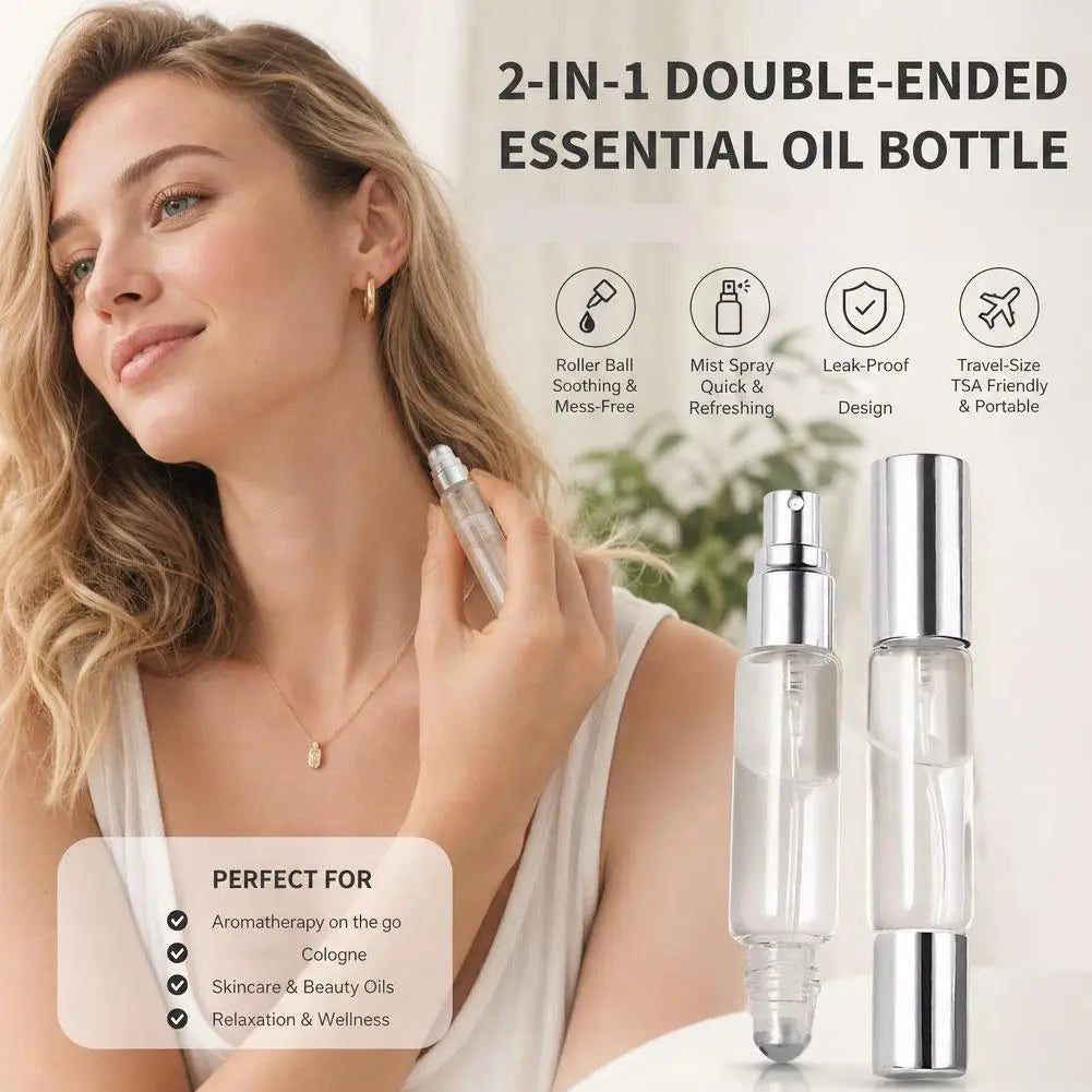 10ml Dual-End Refillable Bottle – Sprayer & Roller for Perfume