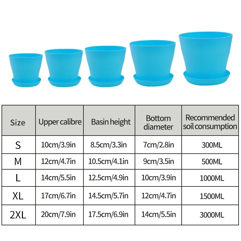 5-Size Round Plastic Planter Pots with Tray | Succulents & Bonsai