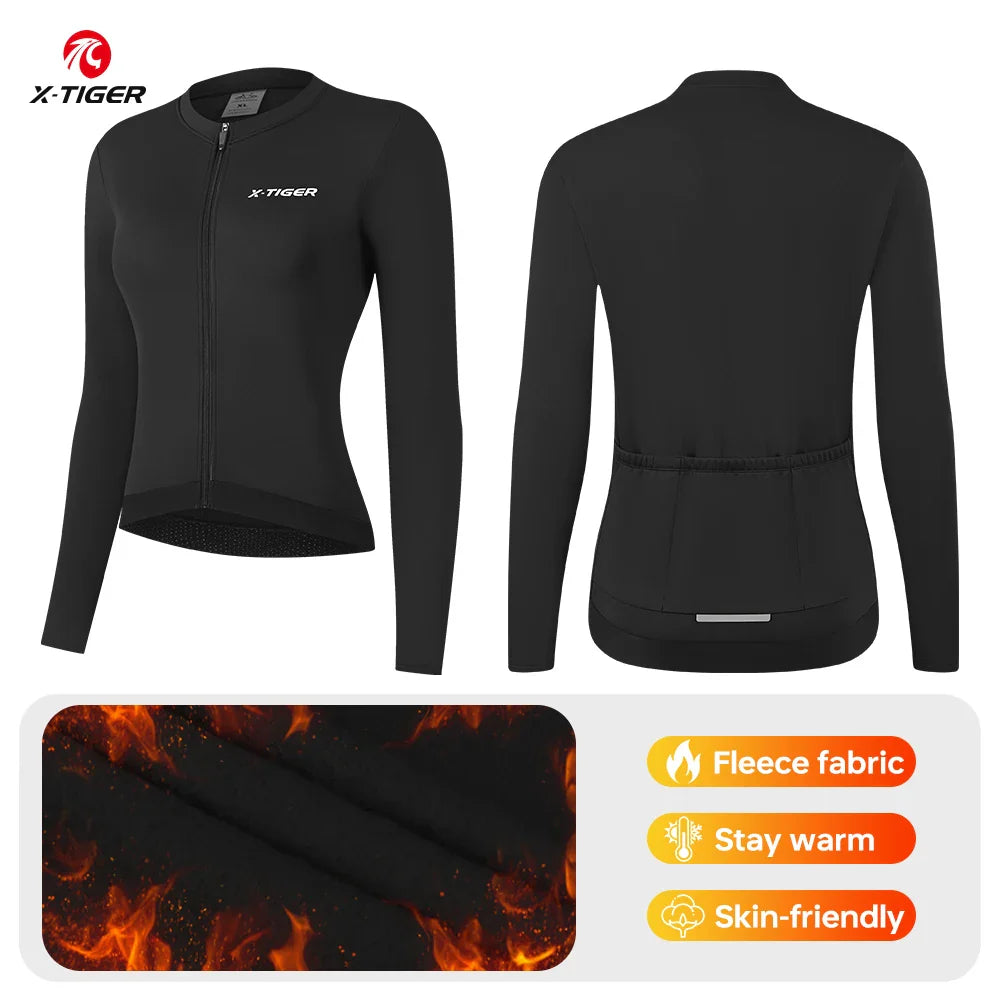 X-TIGER Women's Winter Cycling Jersey | Thermal Long Sleeve