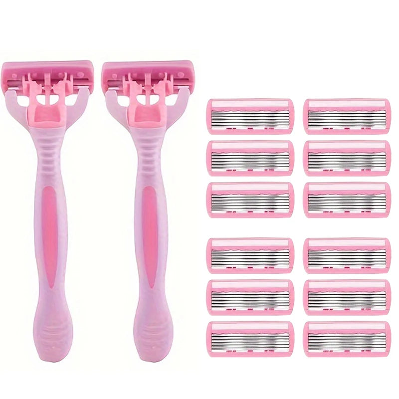 6-Blade Manual Safety Razor | Stainless Steel & Silicone Grip