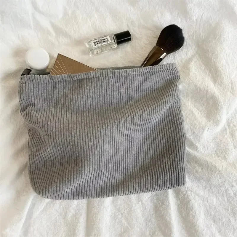 Corduroy Travel Makeup Bag | Large Cosmetic Organizer Clutch Cosmetic Travel Bag Peaceful Pleasures Health and Wellness