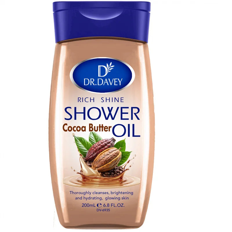 200ml DR.DAVEY Rich Shine Cocoa Butter Shower Oil for Men and Women's Full Body Skincare Moisturizing and Moisturizing Skin Care Peaceful Pleasures Health and Wellness Moisturizing Shea Butter