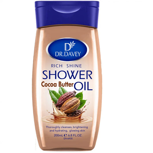 200ml DR.DAVEY Rich Shine Cocoa Butter Shower Oil for Men and Women's Full Body Skincare Moisturizing and Moisturizing Skin Care Peaceful Pleasures Health and Wellness Moisturizing Shea Butter