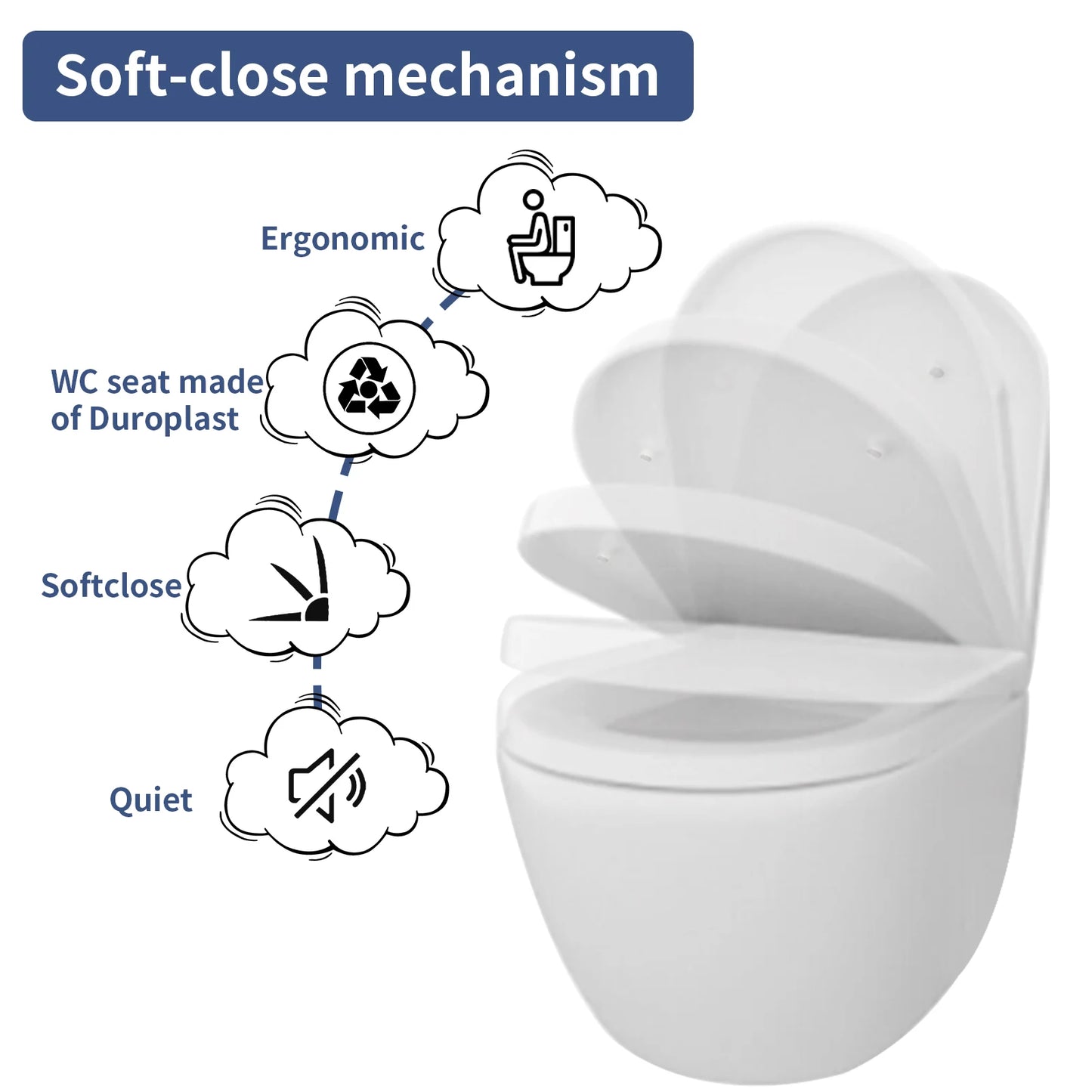 White Toilet Seat Soft Close Soft Close PP Toilet Seat Bottom and Top Fixing Quick Release for Easy Clean Sturdy Anti-Bacterial Peaceful Pleasures Health and Wellness