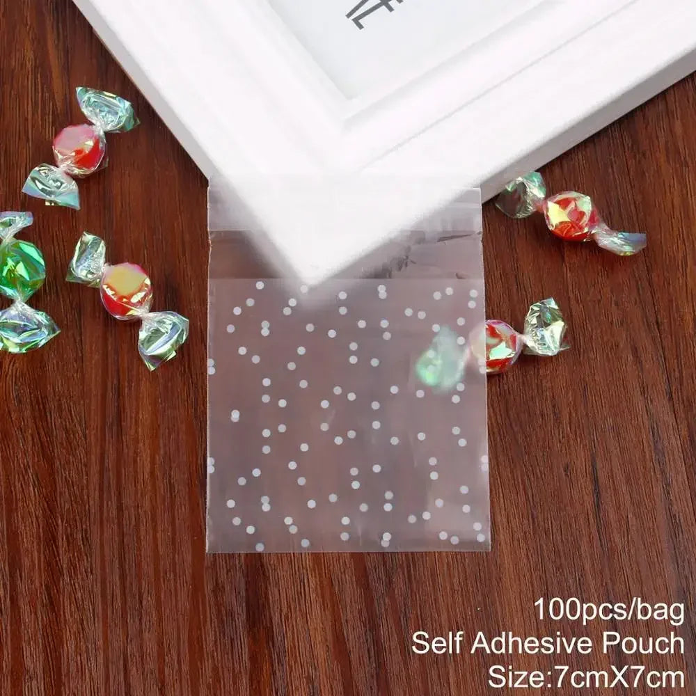 100pcs Christmas Self-Adhesive Candy Treat Bags – Party Packaging Party Favor Bags Peaceful Pleasures Health and Wellness 7x7cm bag as show 9x15cm