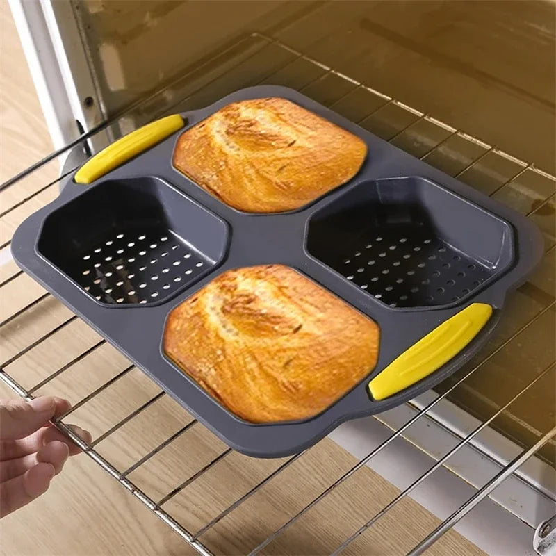 New Baking Mould Restaurant Hamburger Bun Silicone Mold Foldable Reusable Bread Pan Heat Resistance DIY Kitchen Tool Accessories Peaceful Pleasures Health and Wellness