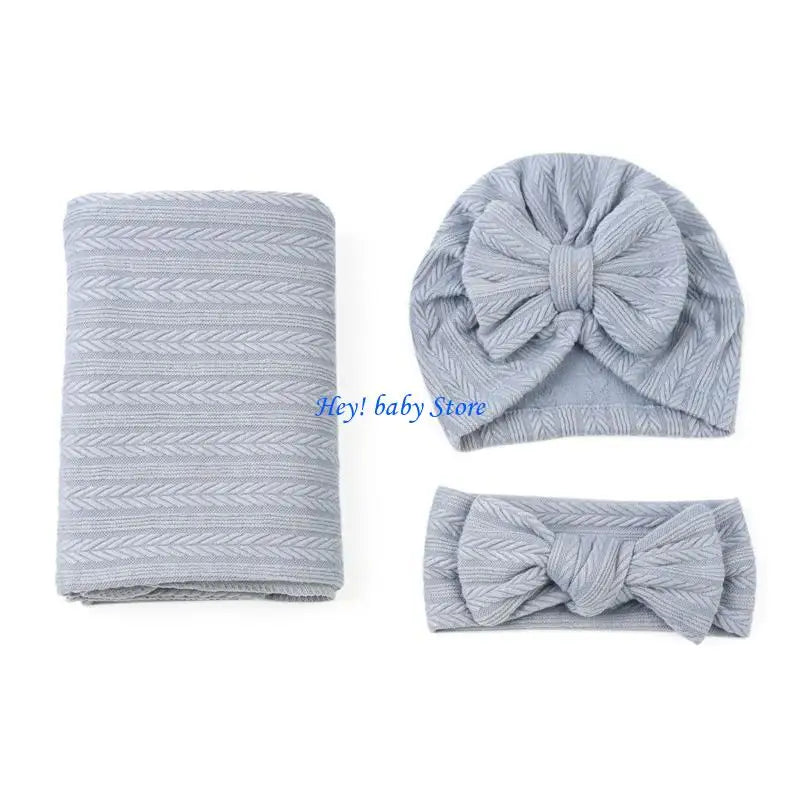 3-Piece Baby Swaddle Blanket Set | Newborn Hat & Headband