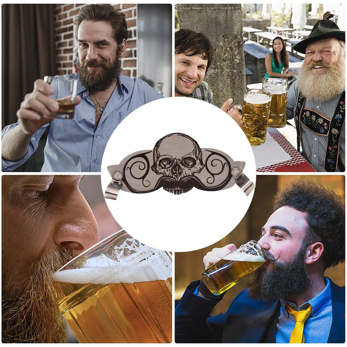 Skull Stainless Steel Mustache Guard for Drinking Mustache Drinking Guard Peaceful Pleasures Health and Wellness