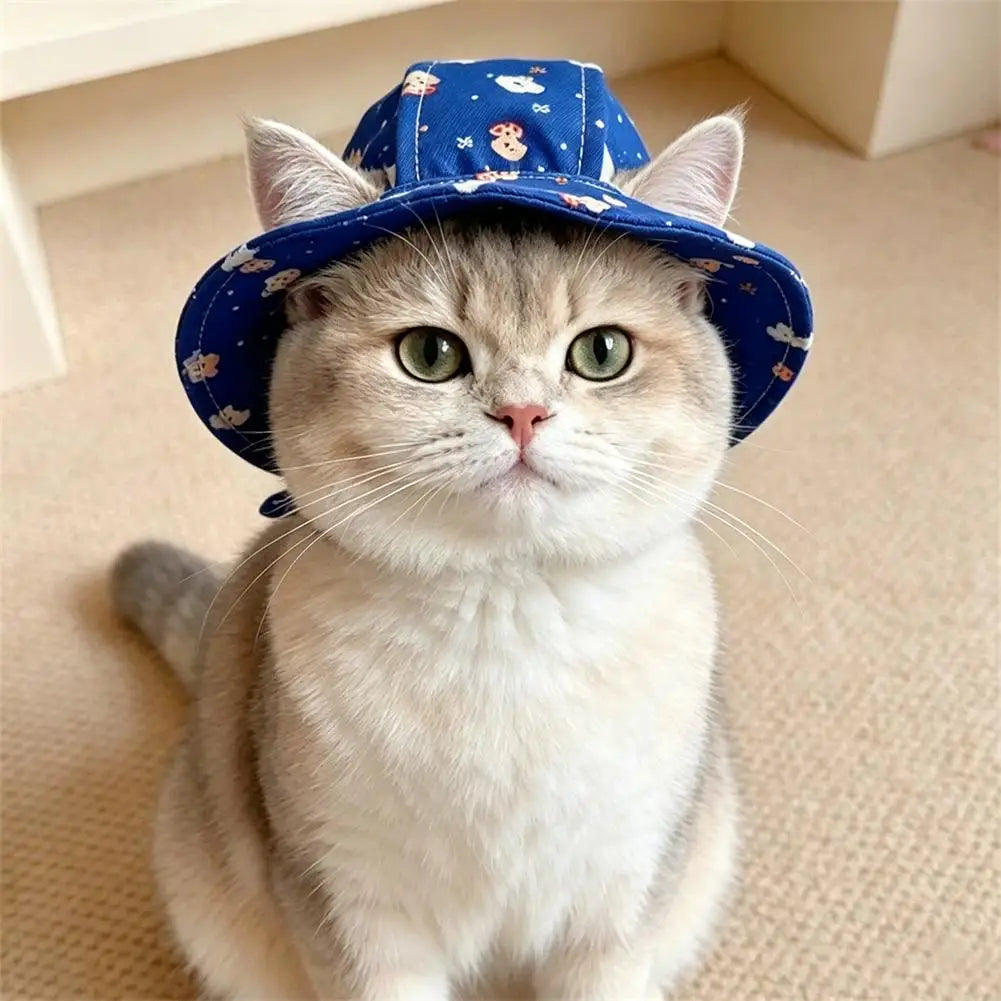 Cartoon UV Sun Hat for Small Cats & Dogs | Pet Bucket Hat