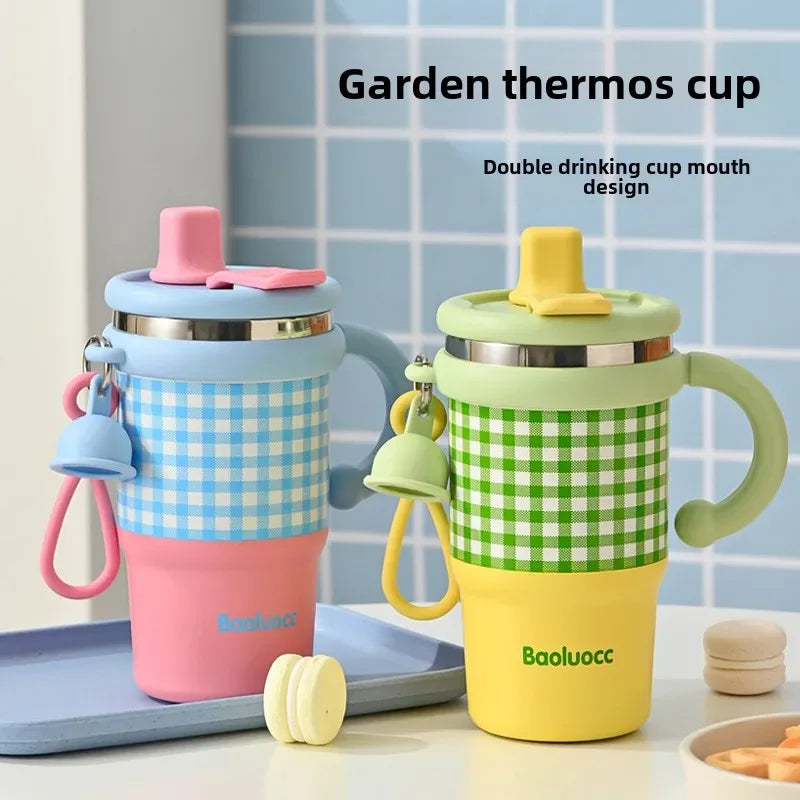 Insulated Cup Stainless Steel Insulated Ice Cream Cup Double Drinking Student Straw Water Cup Large Capacity High Beauty Cup New Peaceful Pleasures Health and Wellness