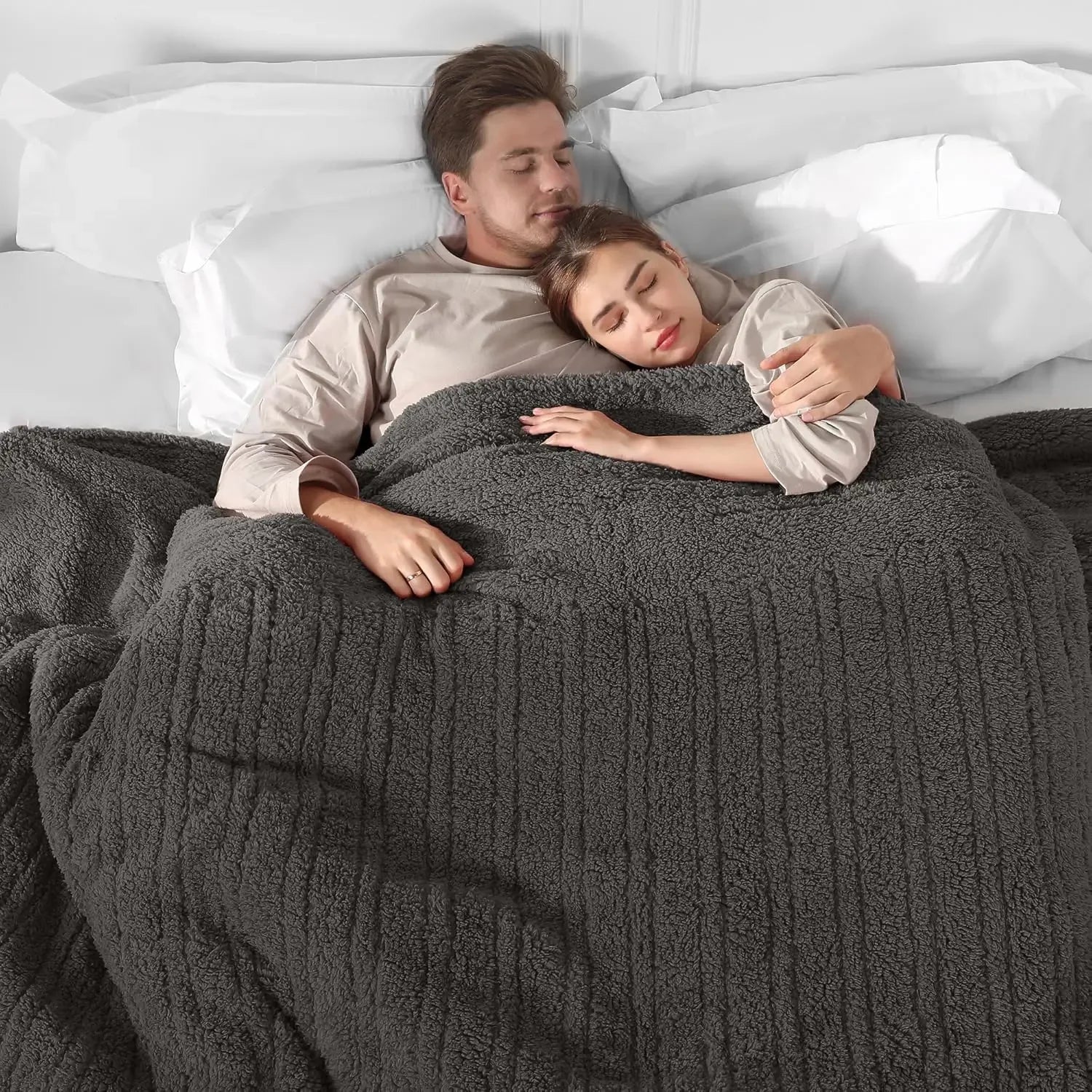 Dual Control Electric Heated Blanket with 5 Heat Levels, Auto Off, Washable, ETL Certified, Dark Gray Peaceful Pleasures Health and Wellness United States