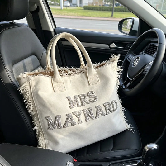 Pearl Letters Bride Tote Bag | Personalized Bridal Shower Gift Bridal Tote Bag Peaceful Pleasures Health and Wellness