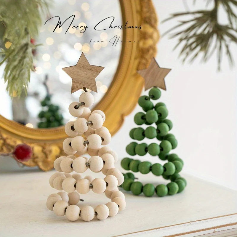 Christmas Decoration Wooden Bead Christmas Tree Creative Nordic Style Wooden Christmas Tree Desktop Ornament Decoration Ornament Peaceful Pleasures Health and Wellness