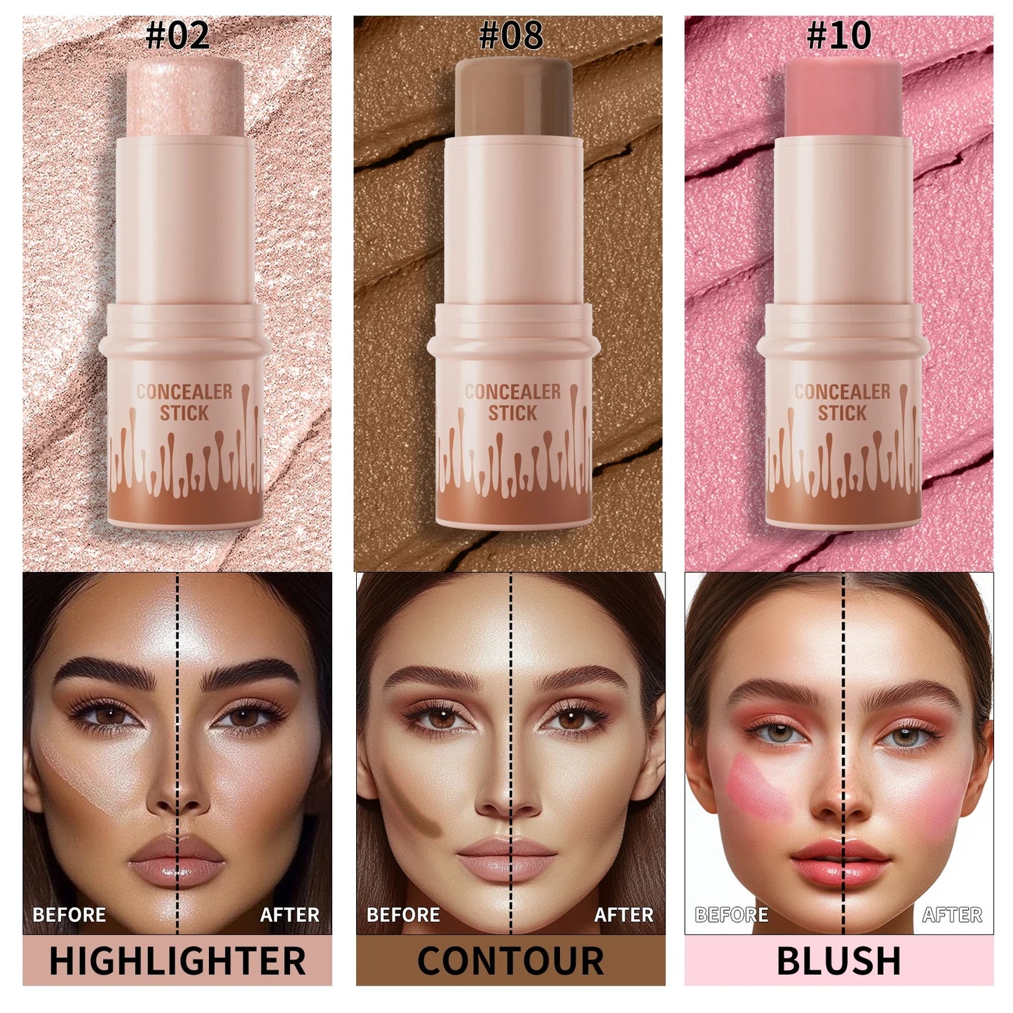 Hello Kiss 3-Piece Cream Contour Set – Contour, Highlight & Blush