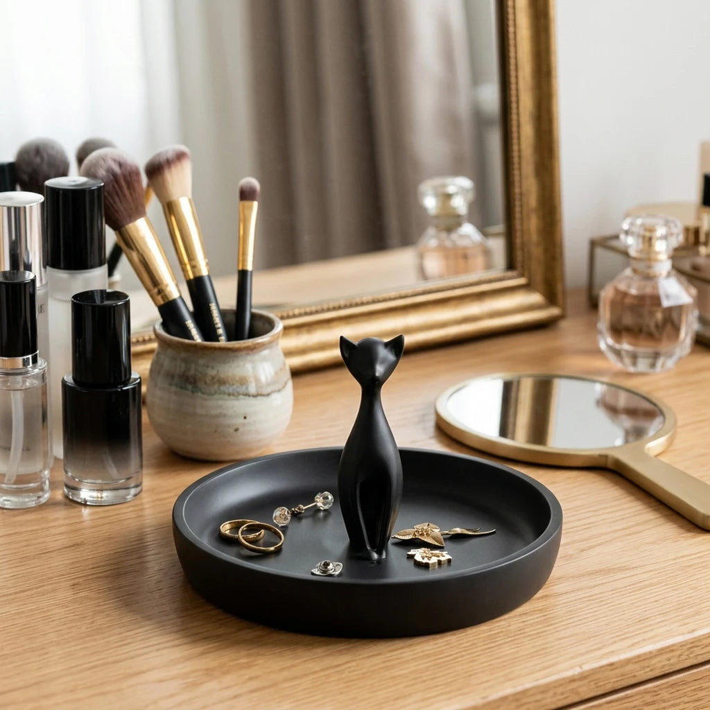 Cat Ring Holder Jewelry Dish & Trinket Tray – Cute Earring Organizer & Gift for Cat Lovers & Women