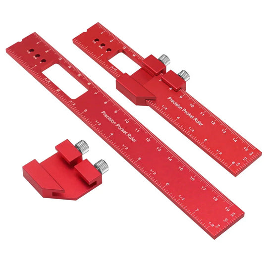 Aluminum Precision Pocket Ruler T-Track Slide Stop Inch & Metric Woodworking Ruler Oasis Select