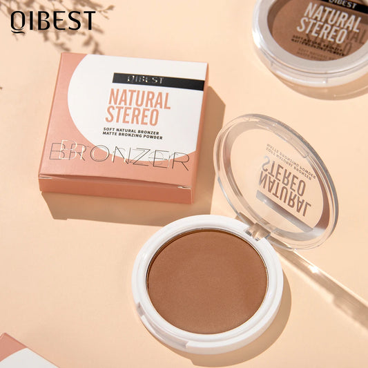 QIBEST 3D Bronzer Matte Wheat Contour Powder Palette Face Makeup Natural Highlights Contouring Waterproof Lasting Bronzer Powder Peaceful Pleasures Health and Wellness