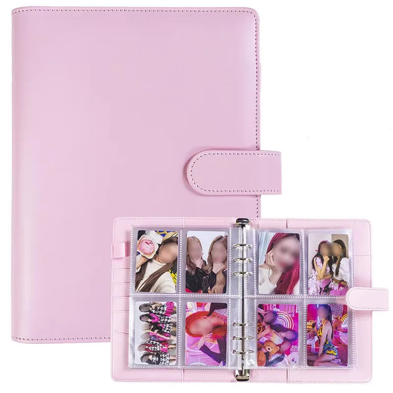 A5 Notebook Photocard Binder 4 Pockets Sleeves 6 Ring PU Leather