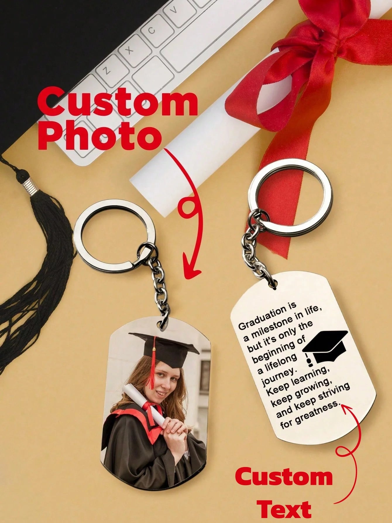 Custom Graduation Photo Keychain | Engraved Name Class of 2026