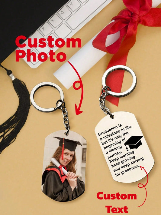 Custom Graduation Photo Keychain | Engraved Name Class of 2026 Personalized Keychain Peaceful Pleasures Health and Wellness